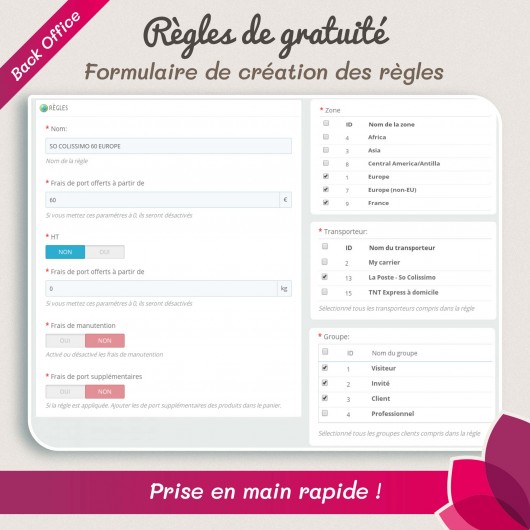 Gestion des frais de ports offerts