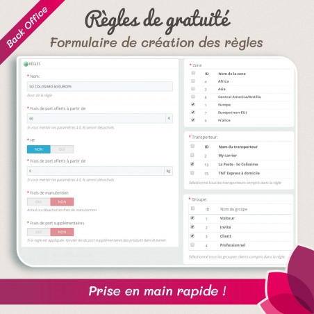 Gestion des frais de ports offerts