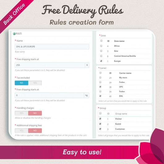 Free delivery manager prestashop addon
